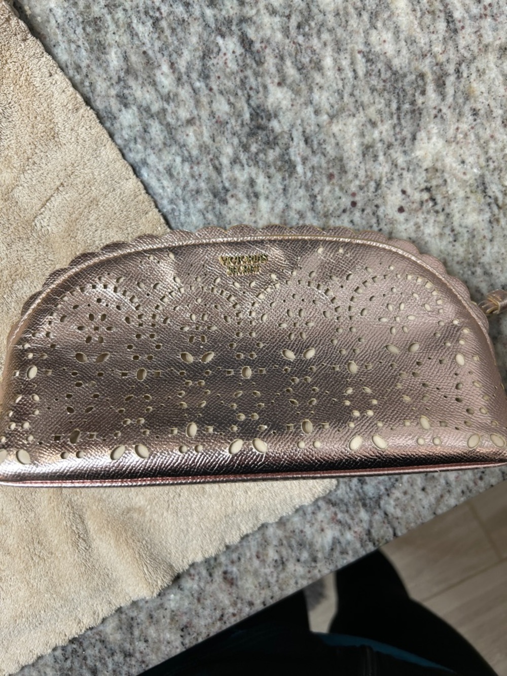 Victoria's Secret Metallic Rose Cosmetic Pouch with Laser-Cut Pattern